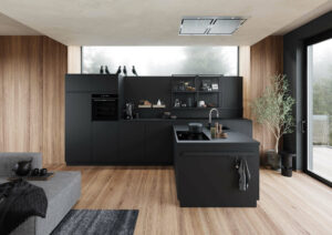 Häcker Designküche mit Halbinsel soft schwarz Lohnt sich eine einfarbige Küche?
