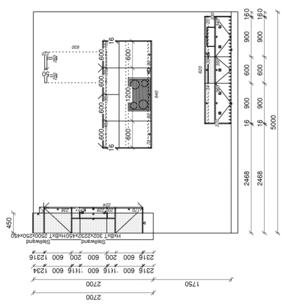 Häcker Inselküche Graphit Nussbaum Grundriss