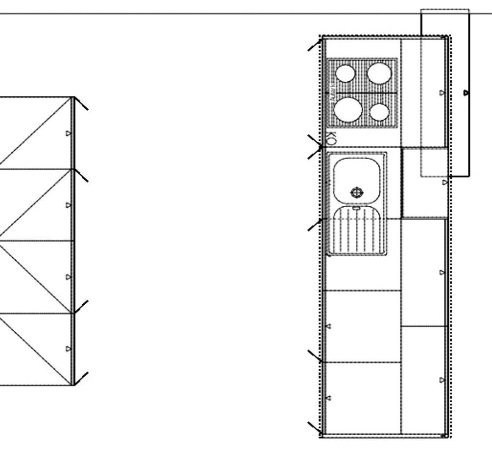 Häcker Inselküche mit Küchentheke Grundriss