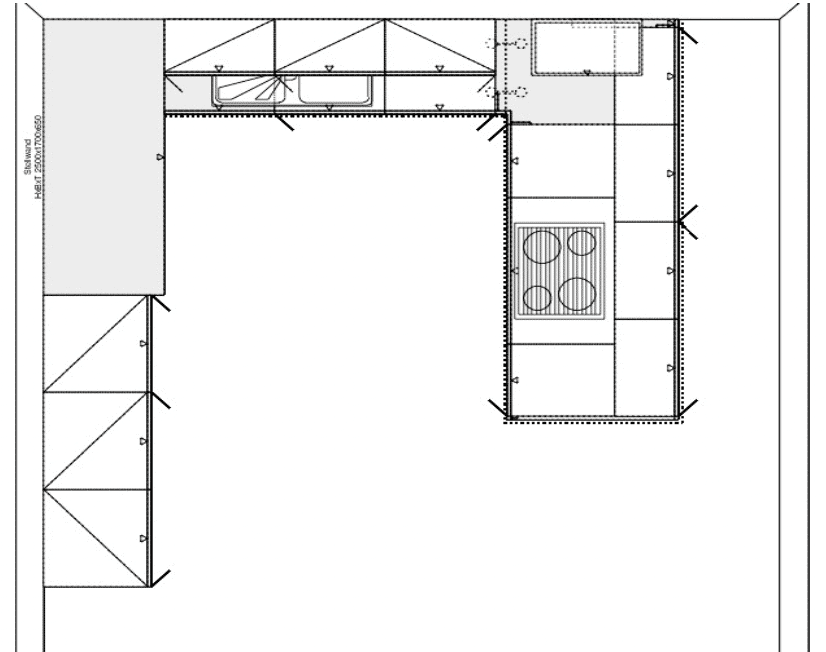 Häcker L-Küche Meteor Oxid Grundriss