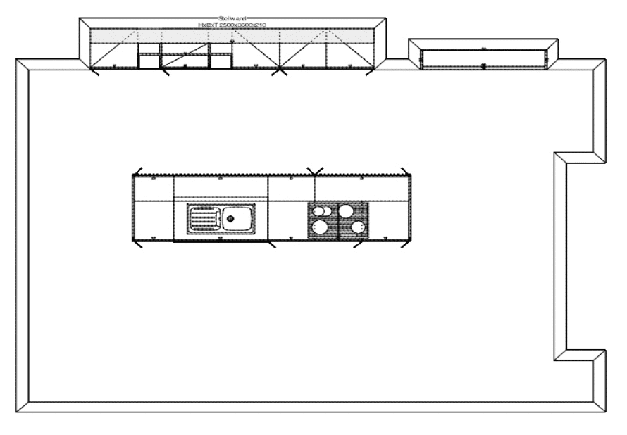 Häcker moderne Inselküche Grafit Grundriss