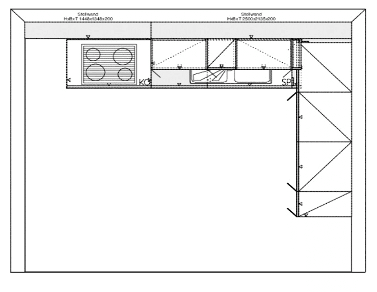 Häcker moderne L Küche grifflos Grundriss