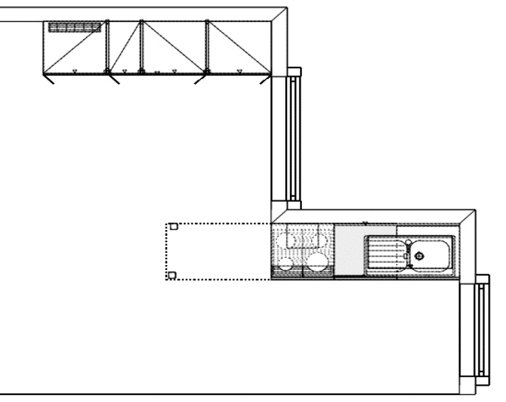 Häcker zweizeilige Küche weiß Grundriss