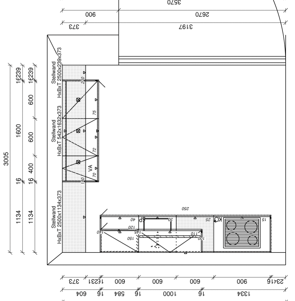 Häcker moderne zweizeilige Küche Grundriss