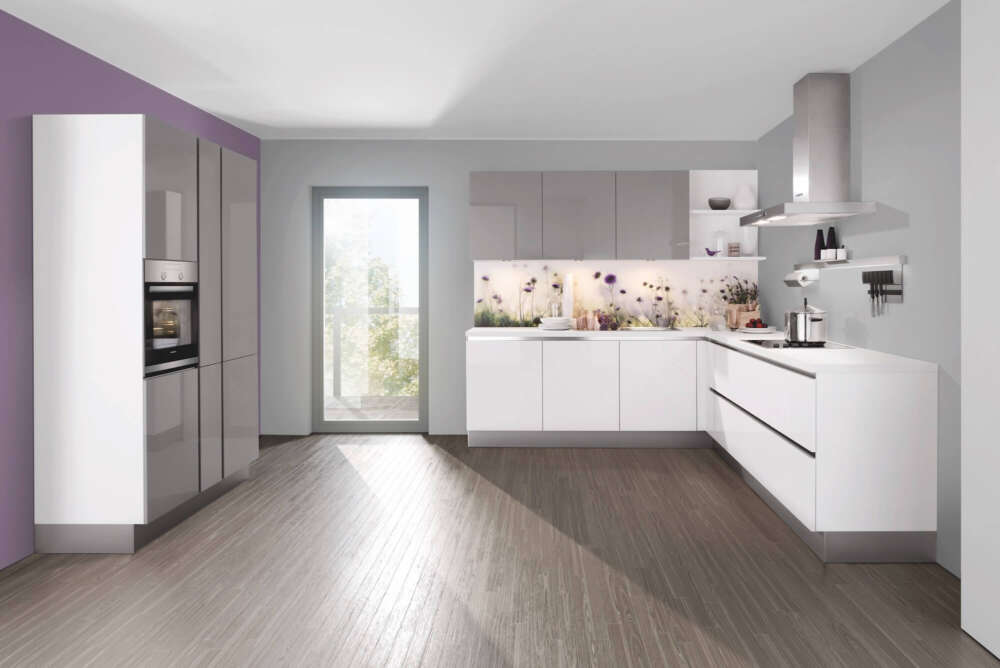Häcker Design L-Küche laser lack hochglanz weiß