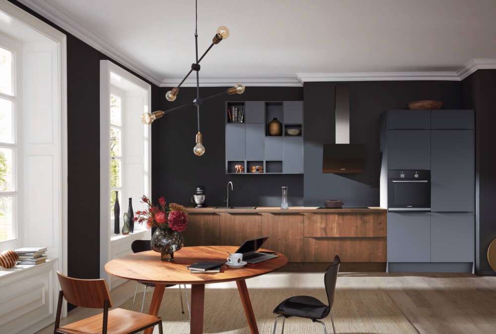 Häcker moderne Küchenzeile graphit Holz