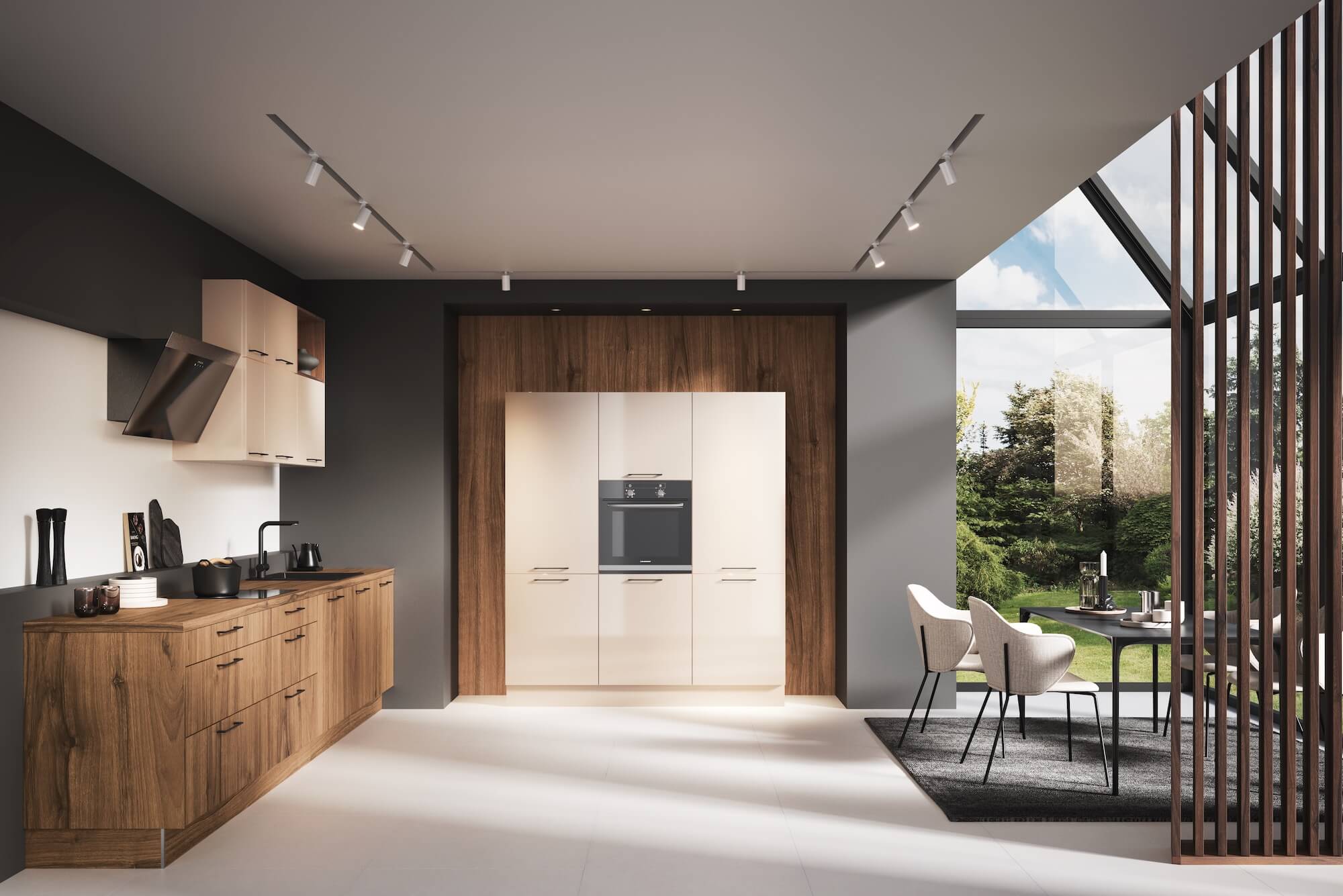 Häcker moderne Küchenzeile nussbaum mit Wandschrank Häcker moderne Küchenzeile nussbaum mit Wandschrank