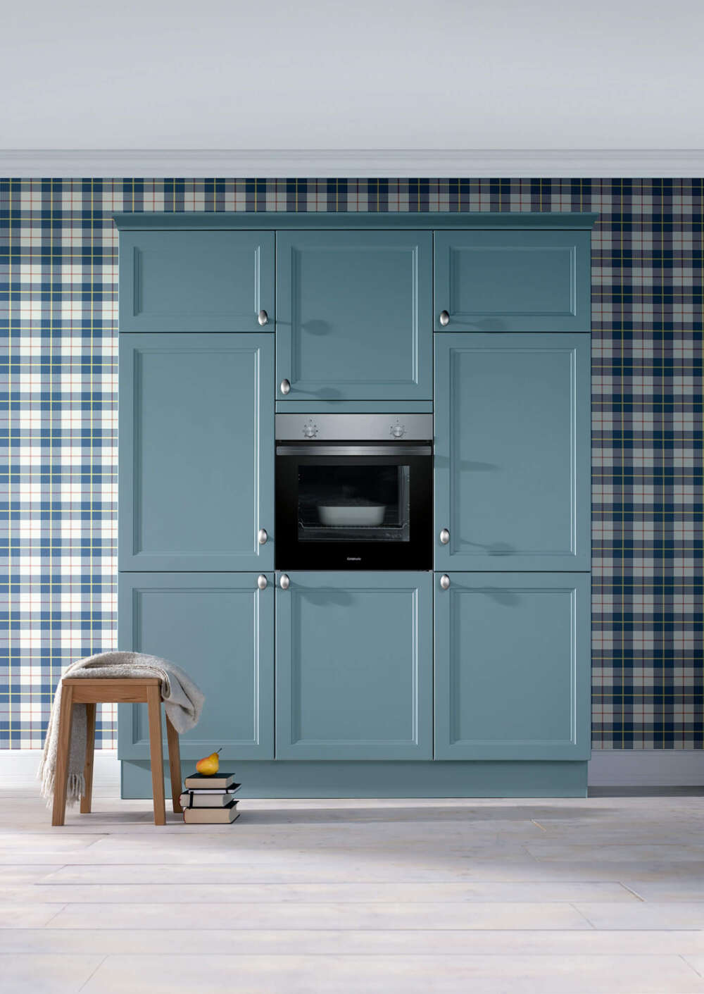 Schüller moderne Landhausküche Hochschrank blau