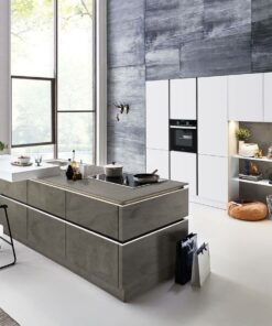 Nolte Design Inselküche soft Lack beton grifflos