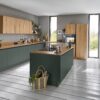 Nolte Designküche matt grün mit Kücheninsel Holz Arbeitsplatte