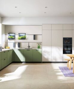 Next125 Moderne L-Küche Olivgrün Kieselgrau