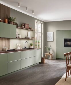Nobilia Moderne Küchenzeile salbeigrün mit Hochschrank