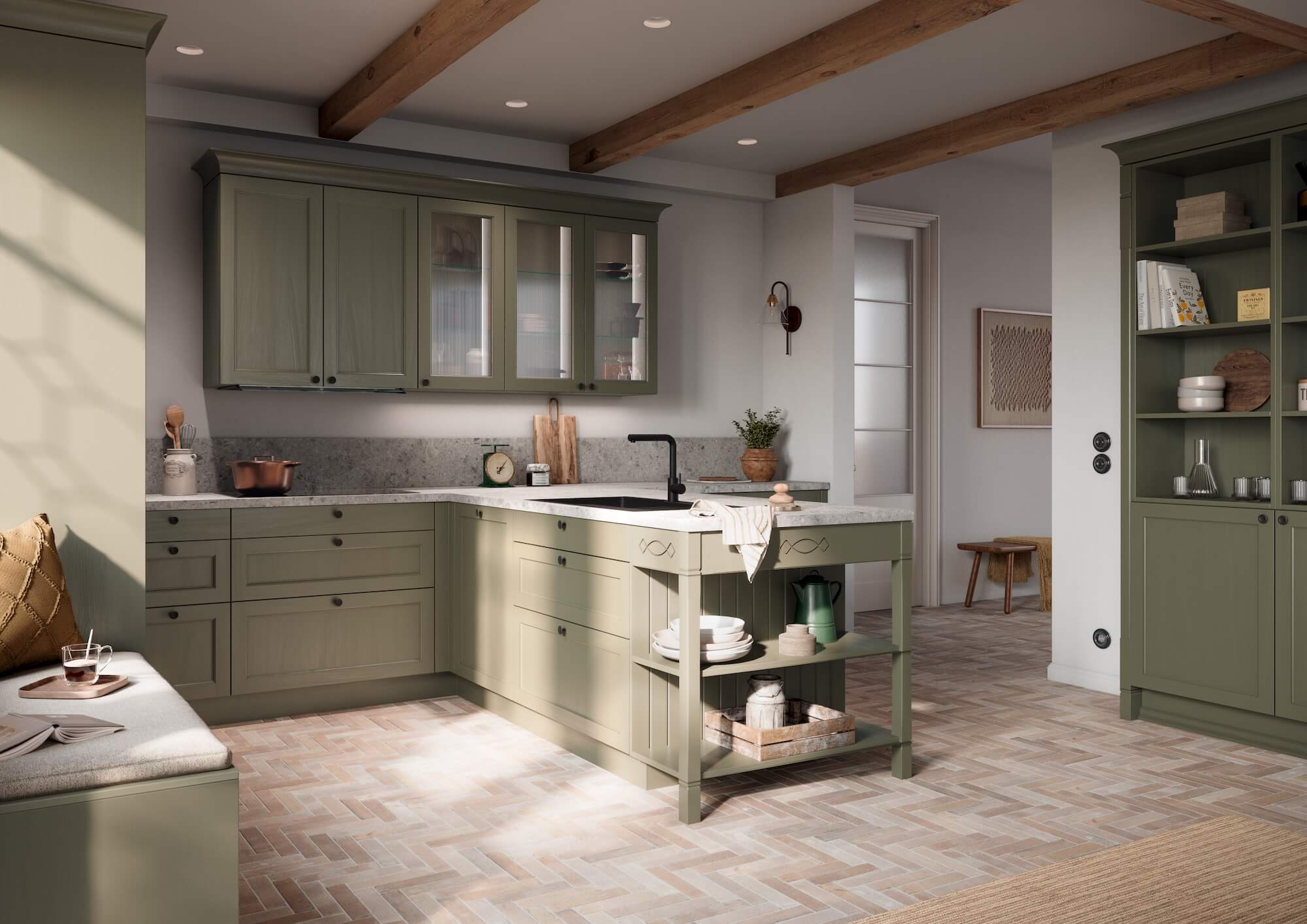 Häcker Landhaus U-Küche Smaragdgrün