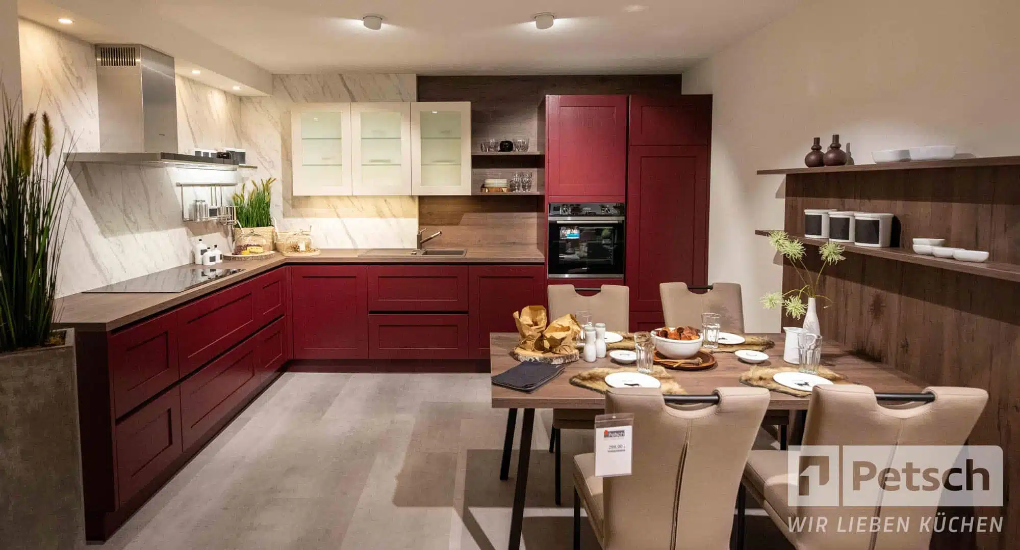 Häcker Landhaus L-Küche Burgund Magnolie