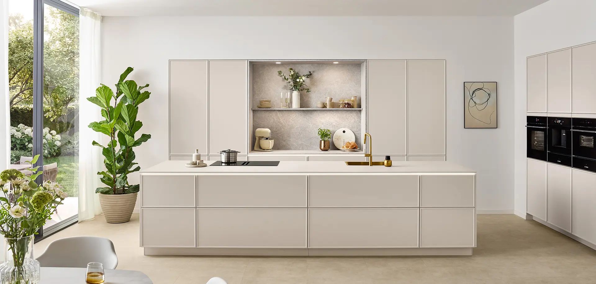 Nobilia Design Inselküche Sand mit Rahmenfront