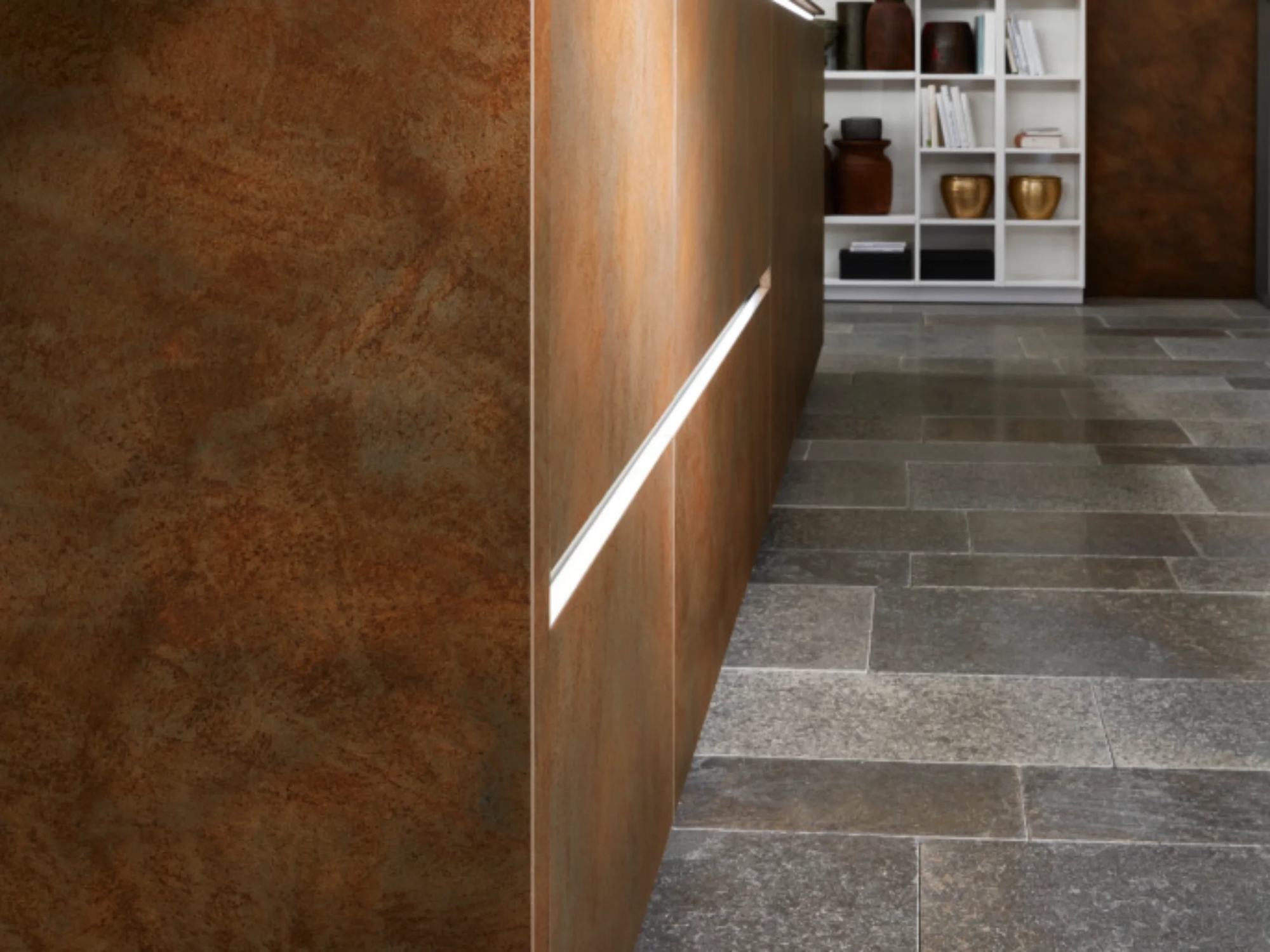 Nolte Hochschrank Designstil FERRO Cortenstahl Nova Lack Weiß Hochglanz