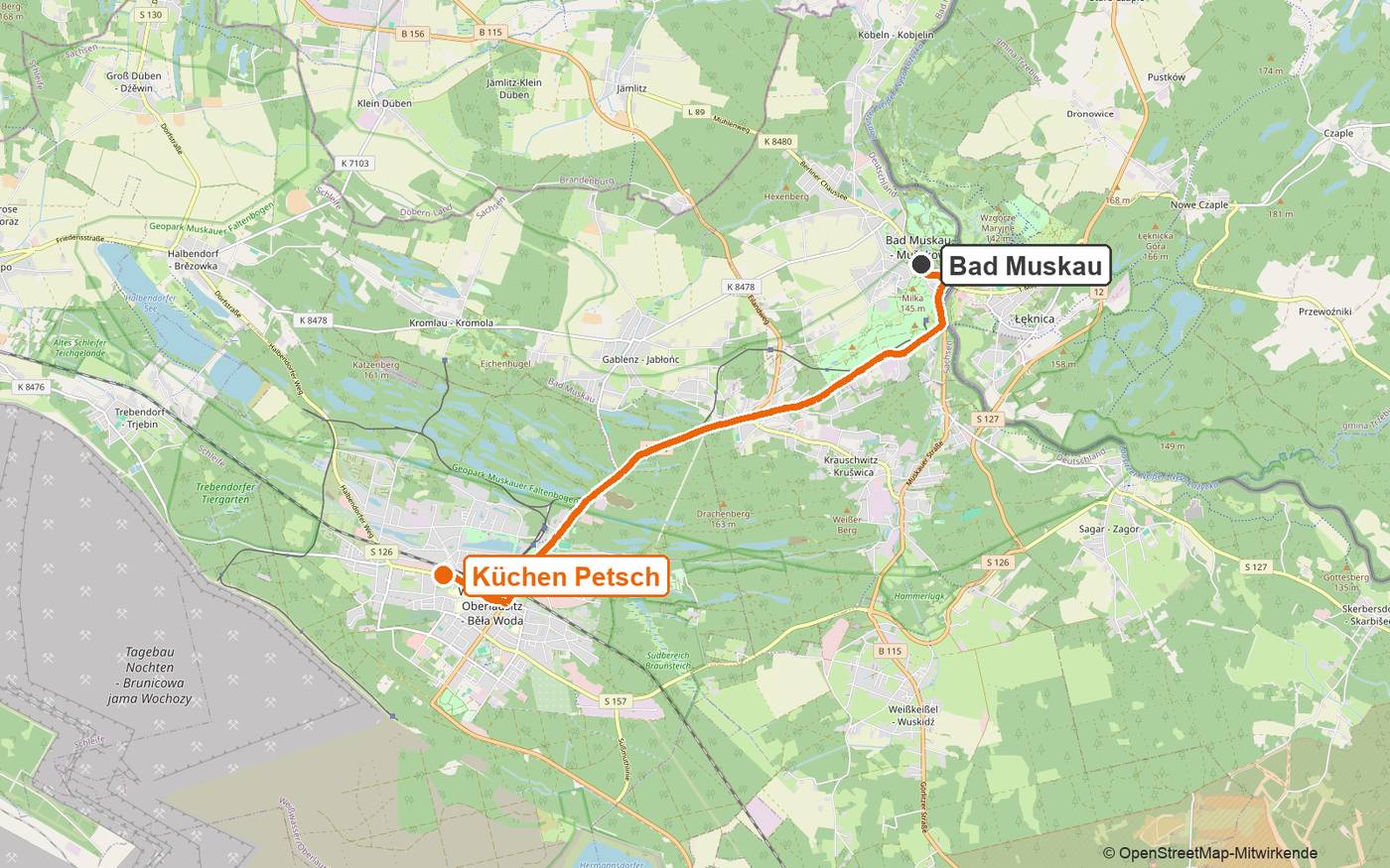 Küchenstudio Bad Muskau: Anfahrt zu Küchen Petsch in Weißwasser