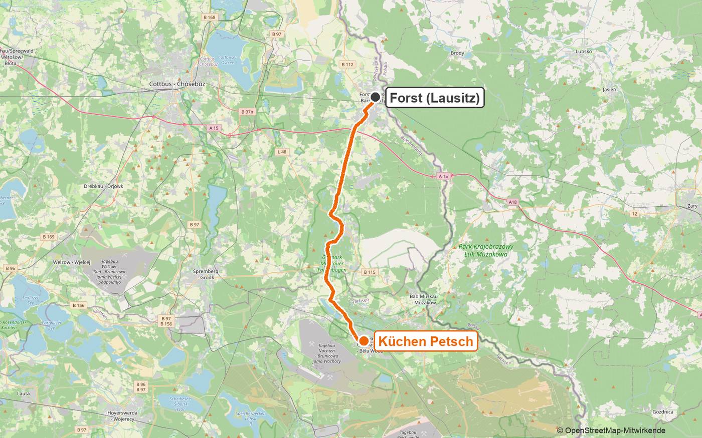 Küchenstudio Forst: Anfahrt zu Küchen Petsch in Weißwasser